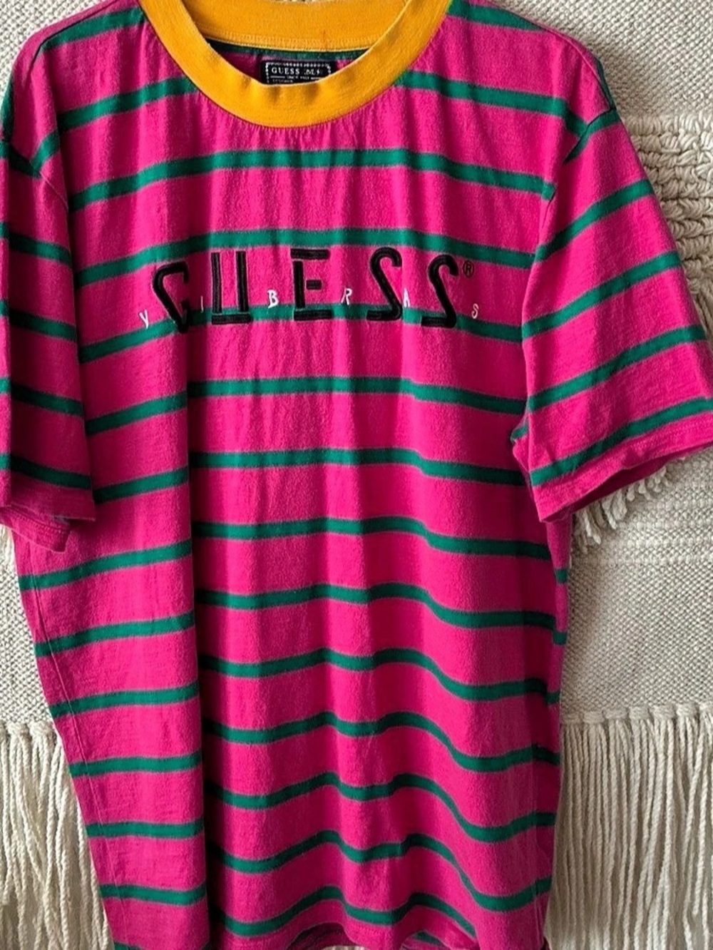 GUESS x J Balvin Vibras Striped Tee Logo Tee Pink & Green